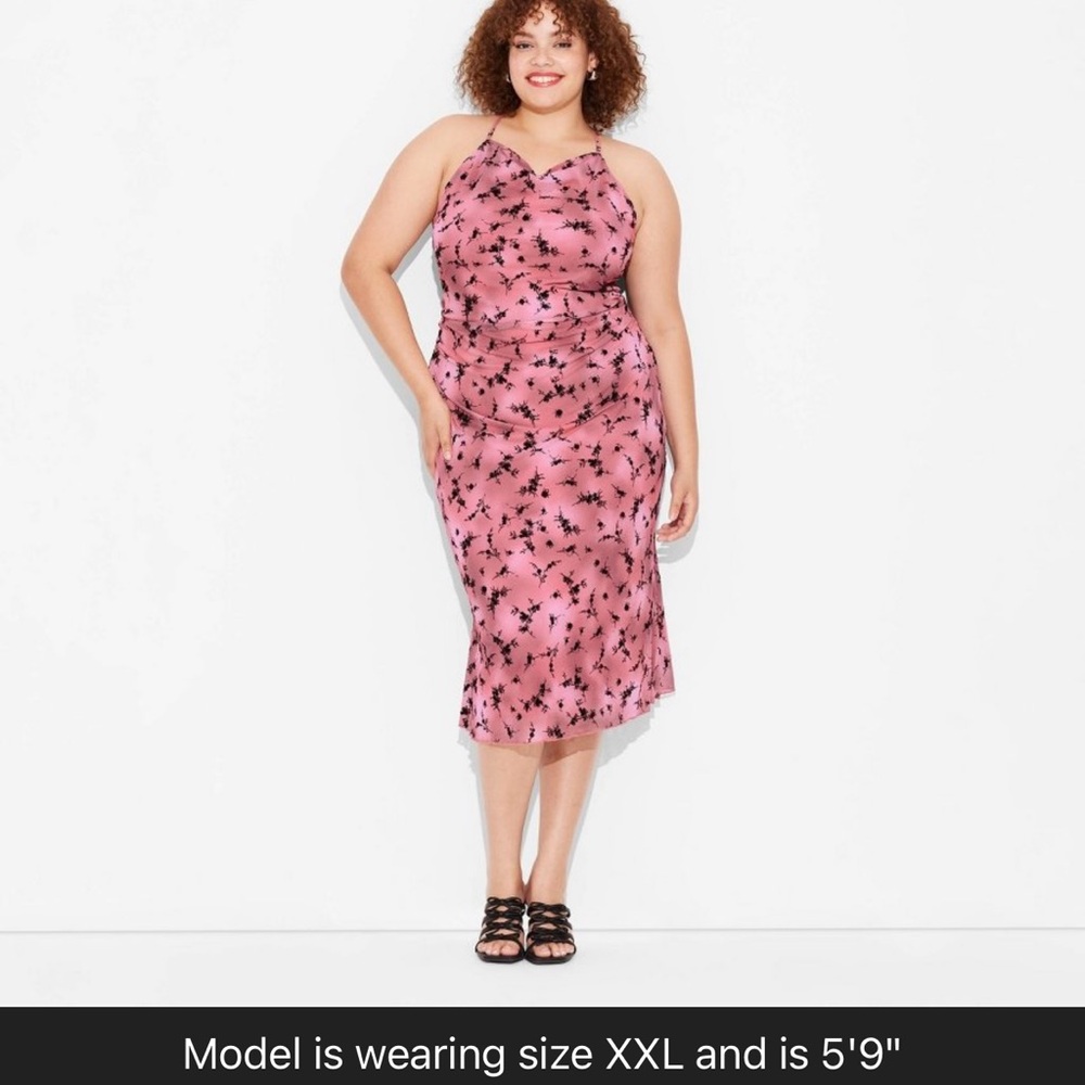 over the knee size L Wild Fable- Flocked Mesh Midi Slip Dress Pink and Black